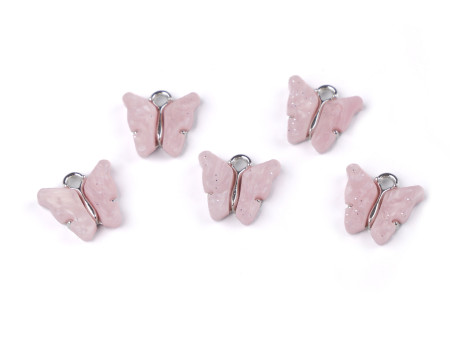 Zawieszka metalowa z masą perłową motylek różowy