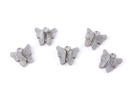 Zawieszka metalowa z masą perłową motylek szary